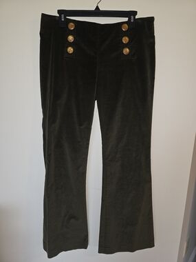 Tory Burch Olive Green Veleteen Button Front Flare Pant Women 12 Vintage